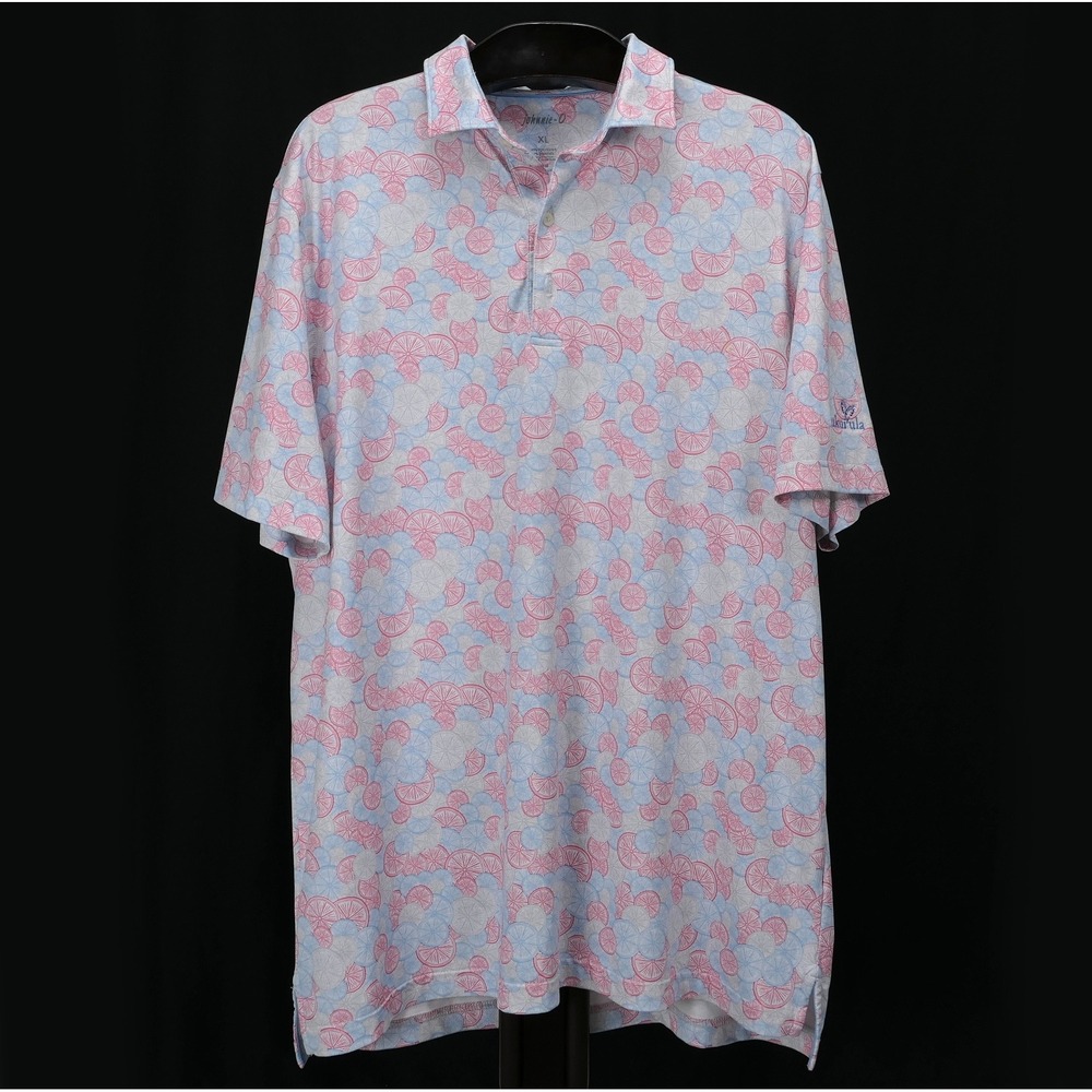 Johnnie-O Mens XL The Citrus Performance Polo Pink Blue Kukuiula Golf Club